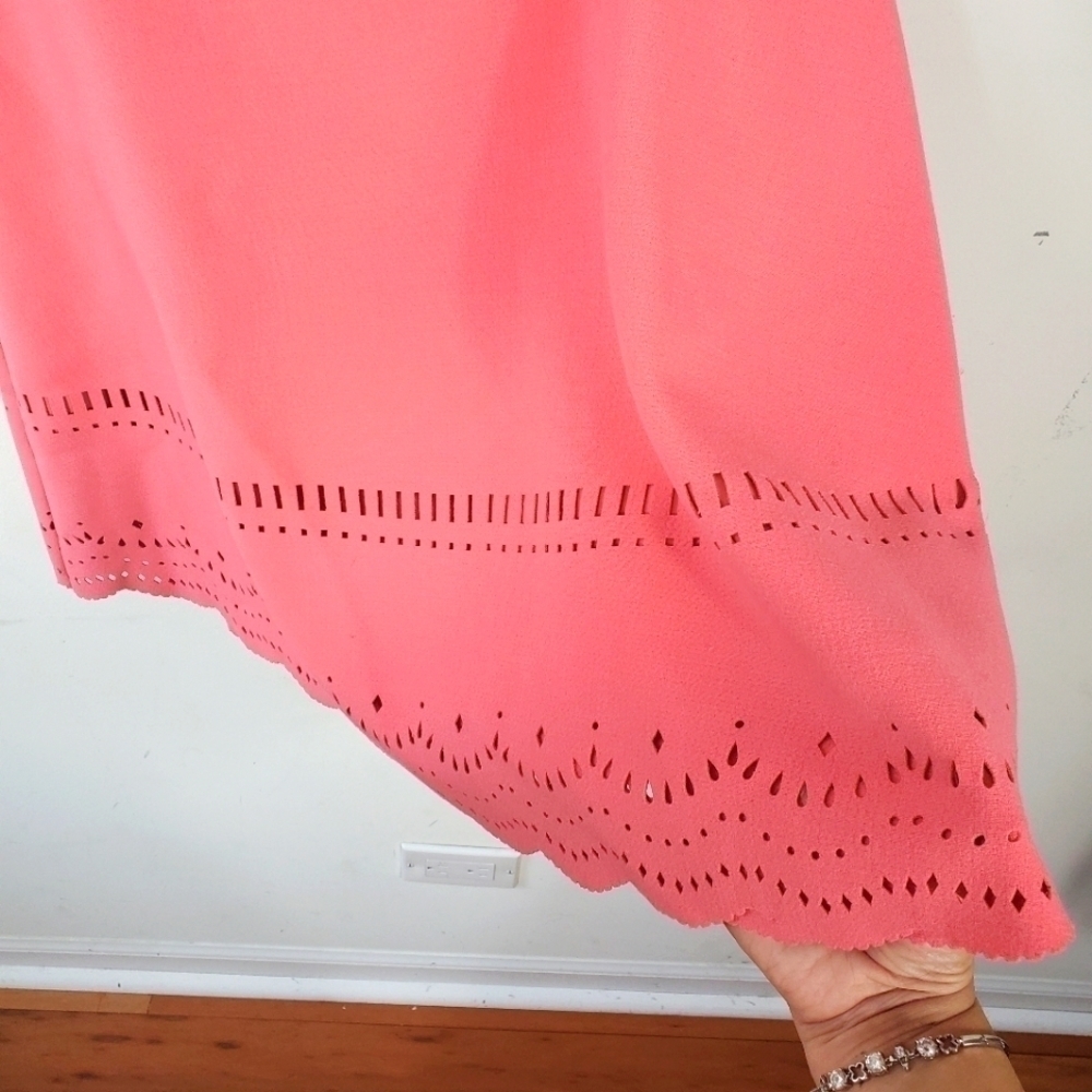 Ann Taylor Loft laser cut A line Coral Color Mini Skirt size 12 - Picture 8 of 14